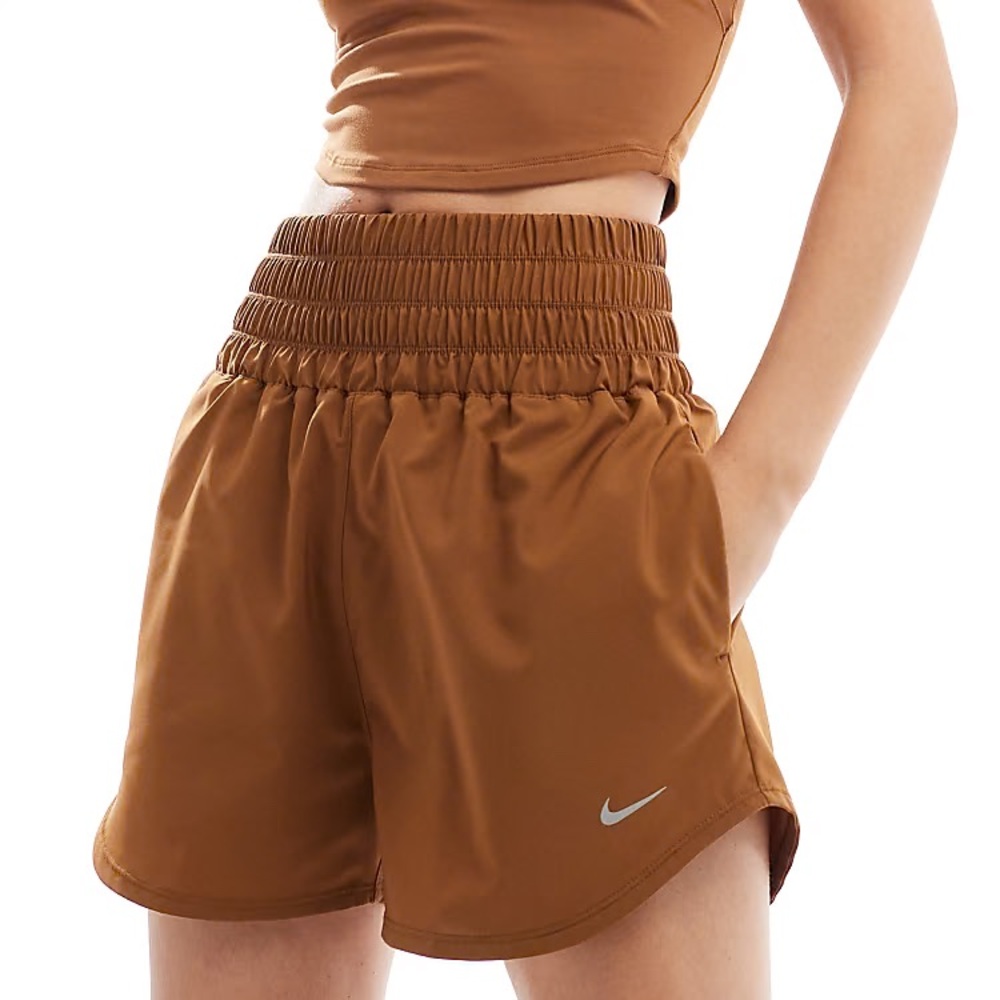 Nike Training One high rise 3 inch shorts in tan